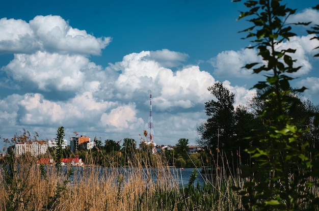 A view of the river and the city of krasnodar in the distance