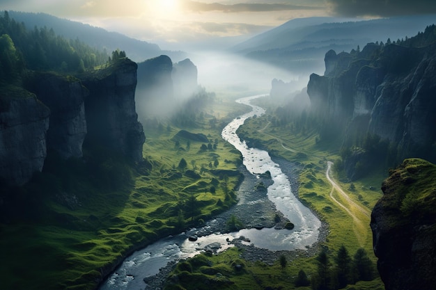 view of the river from mountains Generative Ai