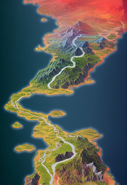 View of a river running through valley in the middle mountain range generative ai