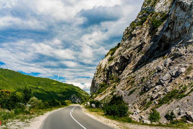 View at road in Danube gorge in Djerdap on Serbian-Romanian border