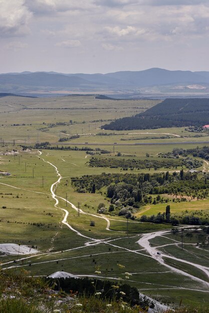 Photo view on roads in a vale