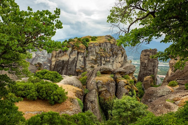 View of the rocks near the monasteries of Meteora Greece