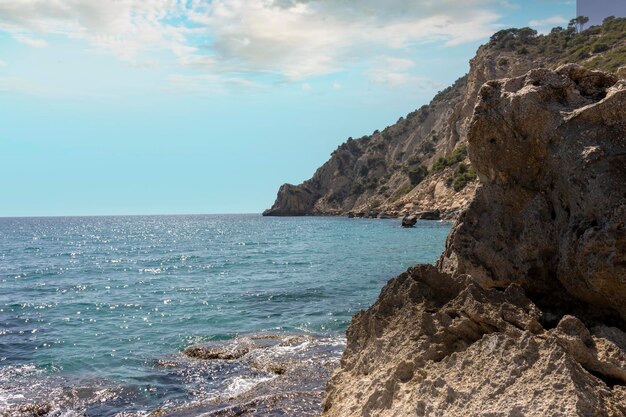 View of rocky area by the sea