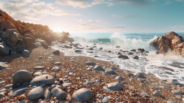 Photo a view of a rocky beach generative ai