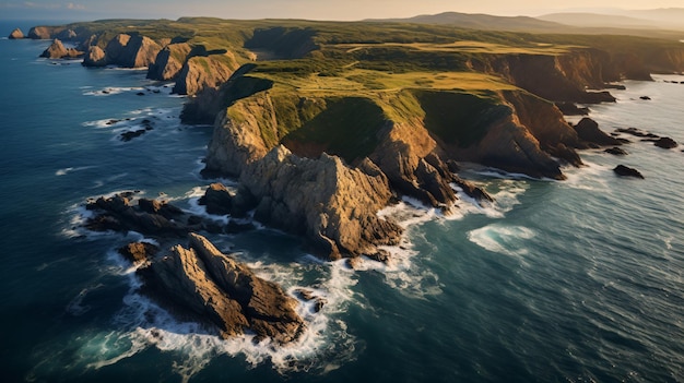 a view of a rocky coastline with a few cliffs