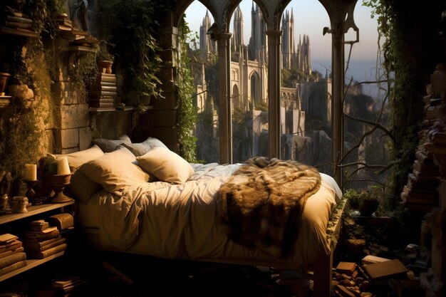 Foto vista della romantica camera da letto del castello