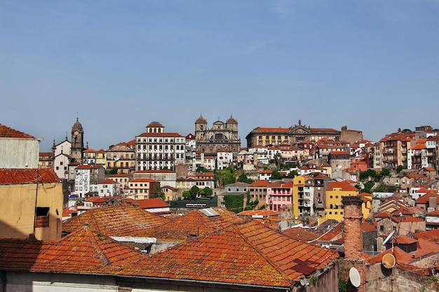 The view on roofs of vintage houses in Porto city Portugal