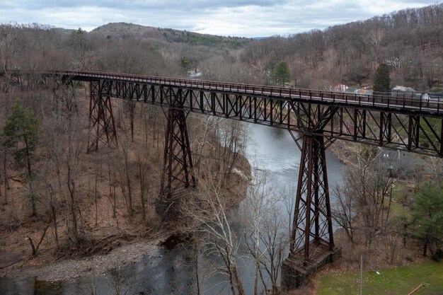 Photo view of the rosendale ny train trestle from the joppenbergh mountain part of the wallkill rail trail in upstate ny
