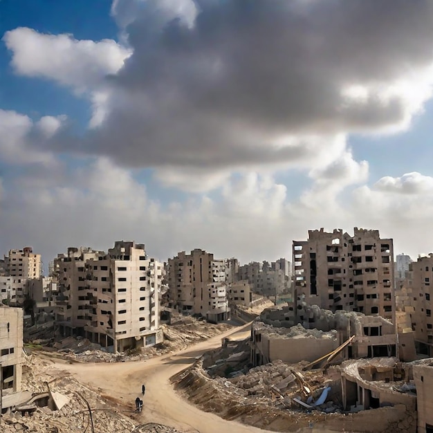 Foto una vista delle rovine di edifici residenziali nella striscia di gaza generata da ai