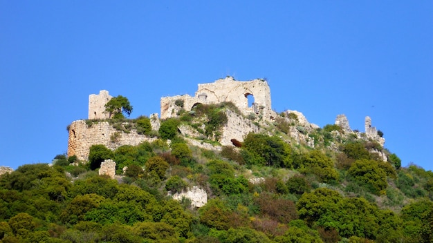 View of ruins on the top of hill. North Israel.