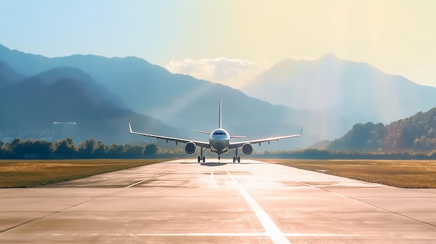 View of the runway of the airport and a take off pass generative ai