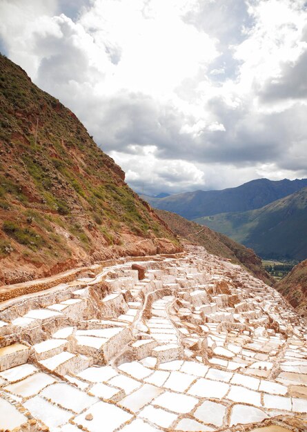 Photo view of the salt mines of maras in the sacred valley of the incas urubamba cusco peru