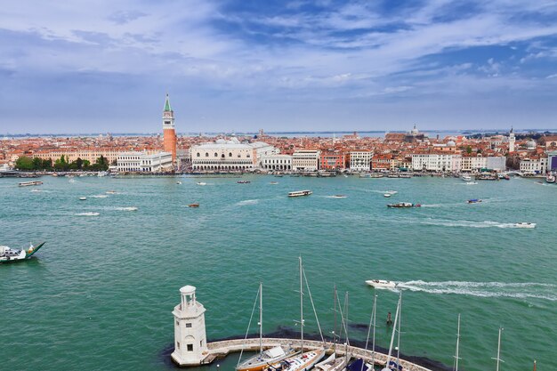 View San Marco square embankment over lagoon, Venice, Italy