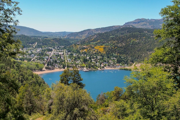 View of San Martin de los Andes with Lacar Lake