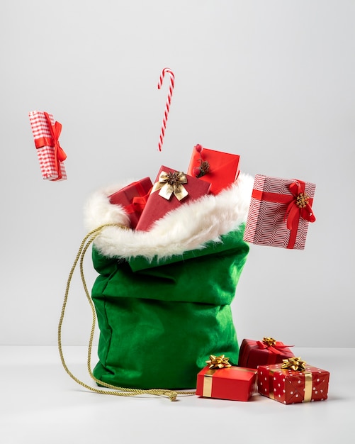 Photo view of santa claus bag with wrapped presents