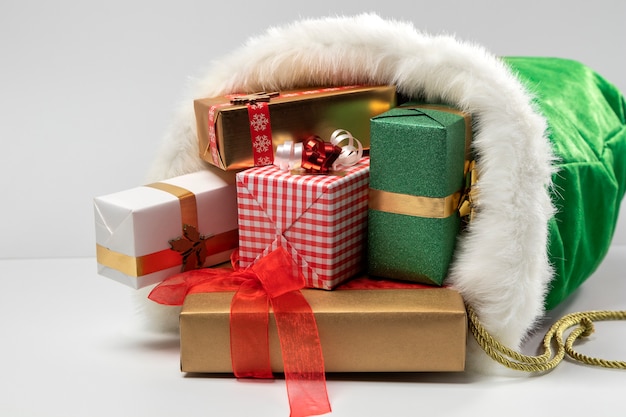 Photo view of santa claus bag with wrapped presents