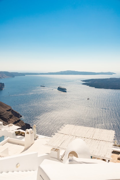 View of Santorini caldera in Greece from the coast