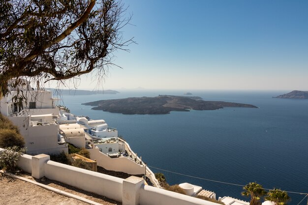 View of santorini caldera in greece from the coast