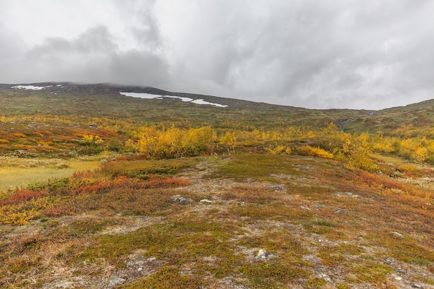 View to Sarek National Park in autumn