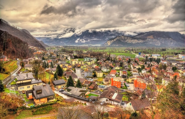 Photo view of sargans village in swiss alps