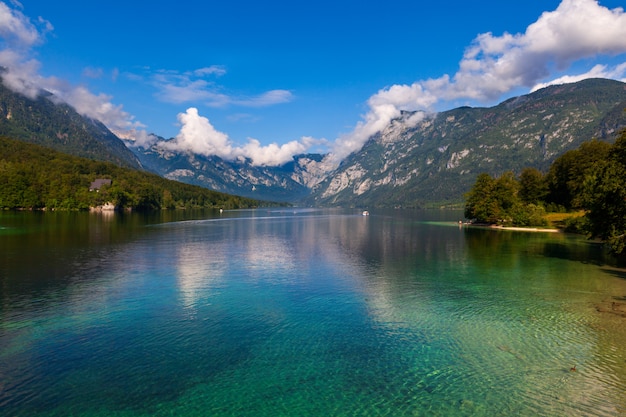 경치 좋은 Bohinj 호수, 슬로베니아의보기