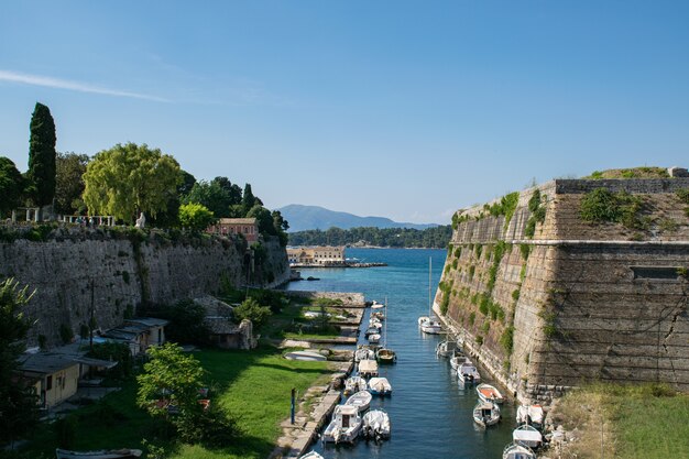 View of the sea channel with boats