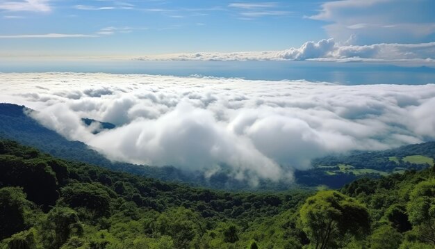 Photo view of the sea of clouds from the top of the mountain peak tropical rainforest vibrant sunrise