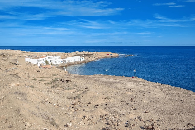 View of the sea coast with buildings Bay in the sea Sand