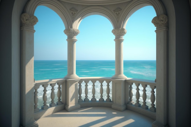 バルコニーアーチ広角からの海の眺め