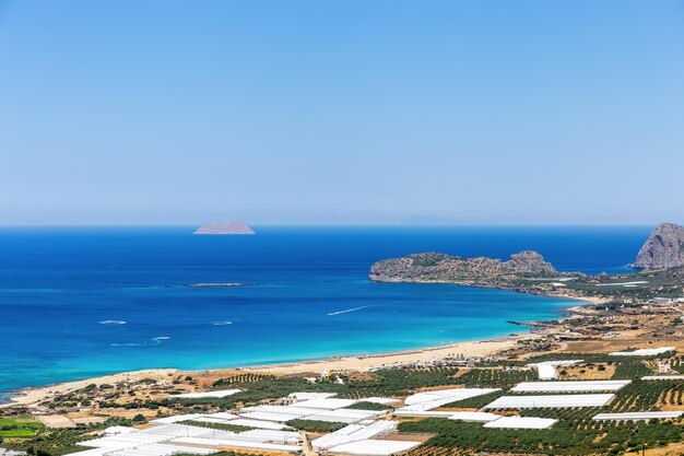 View of the sea from the high slope of the mountain Travel photo