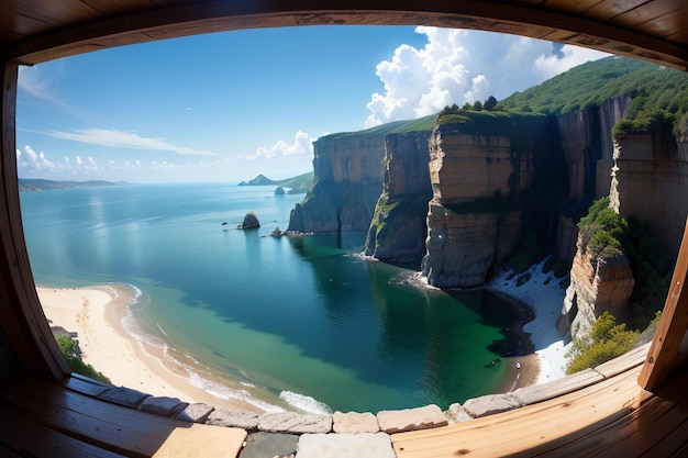 A view of the sea from the window of a house