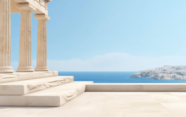 A view of the sea and a greek temple