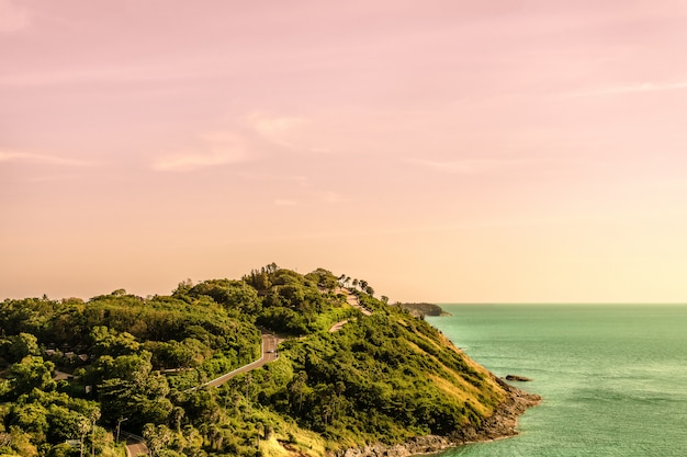 Photo view sea landscape with cool, warm sunshine to the asian sea.