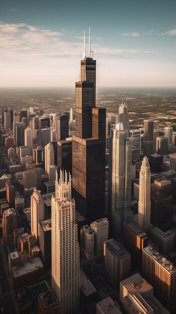 Premium AI Image | A view of the sears tower from the air