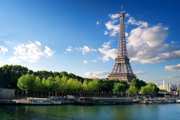 Vista sulla senna e sulla torre eiffel a parigi, francia