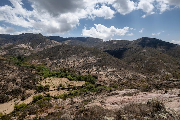 メキシコの高いところから見た半砂漠の山々