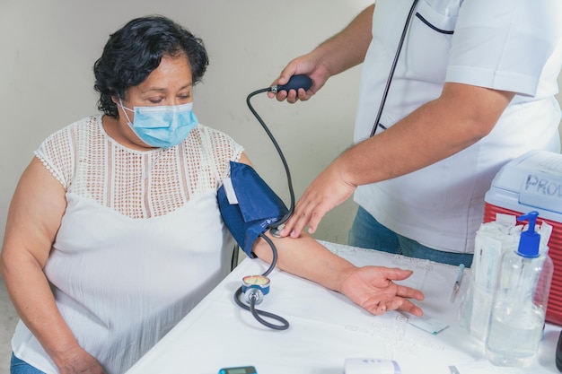 View of a senior woman39s blood pressure check