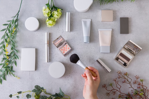 view of a set of makeup tools