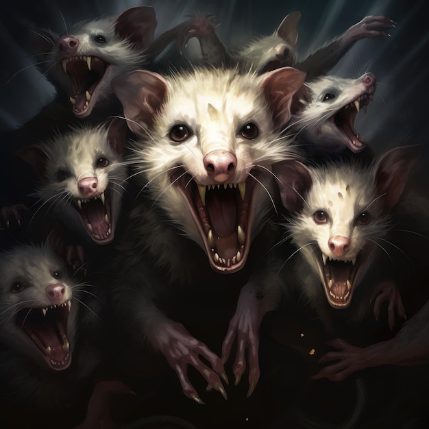 Foto vista di diversi opossum stile scuro