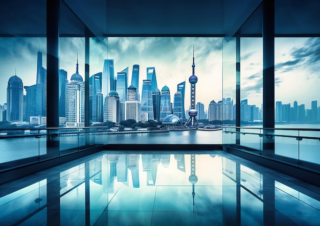 The view in shanghai combines tall buildings