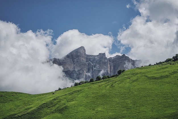 View of the sharp cliffs from the valley