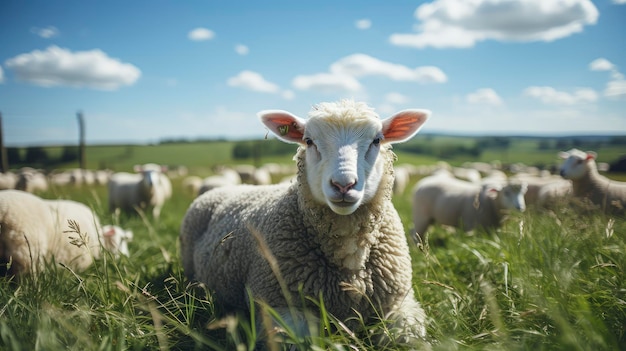 View of sheep on a farm in the morning