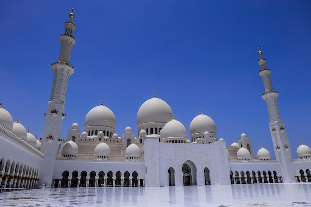 Vista della grande moschea dello sceicco zayed ad abu dhabi emirati arabi uniti