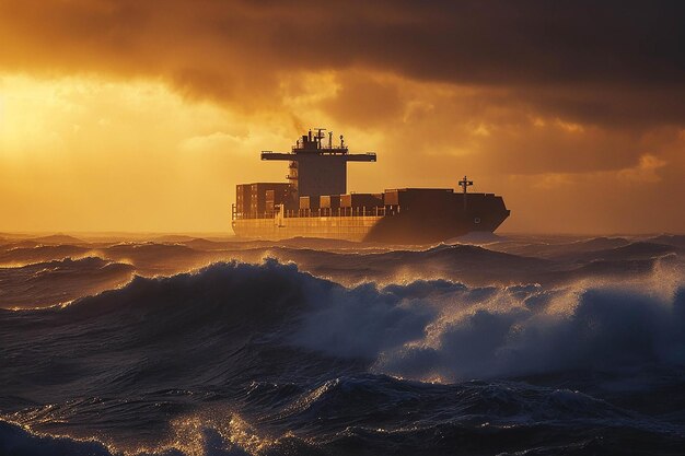 Вид корабля в штормовом море, сгенерированный ИИ