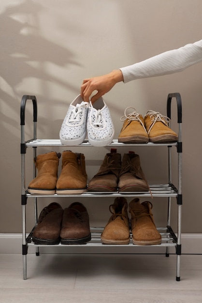 Photo view of shoe rack for stacking pair of footwear