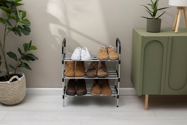 Photo view of shoe rack for stacking pair of footwear