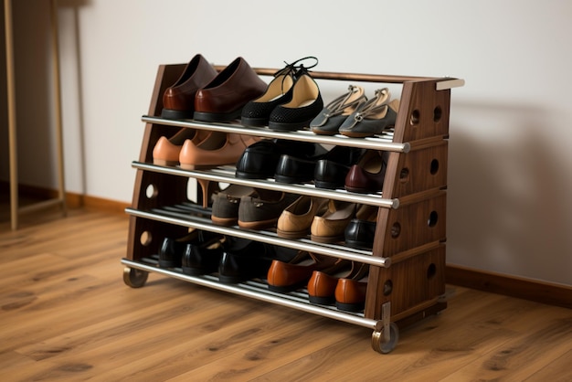 View of shoe rack with storage space for footwear