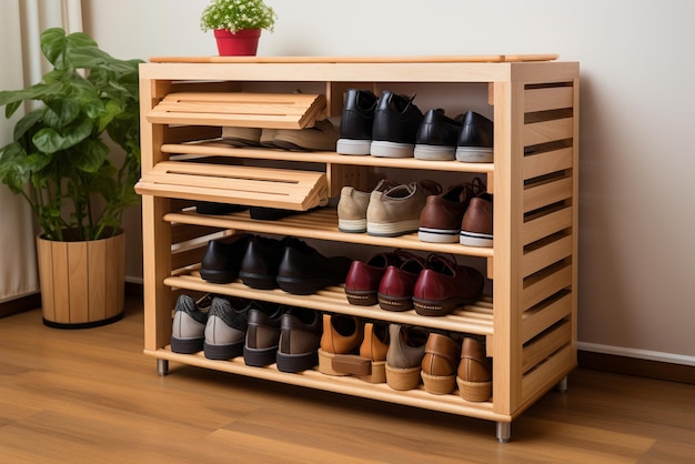 View of shoe rack with storage space for footwear