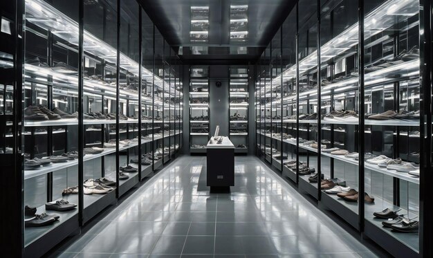 A view of a shoe shop with shelves