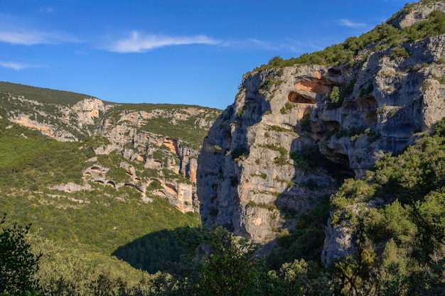 View of the sierra of guara spain forest and cuttings